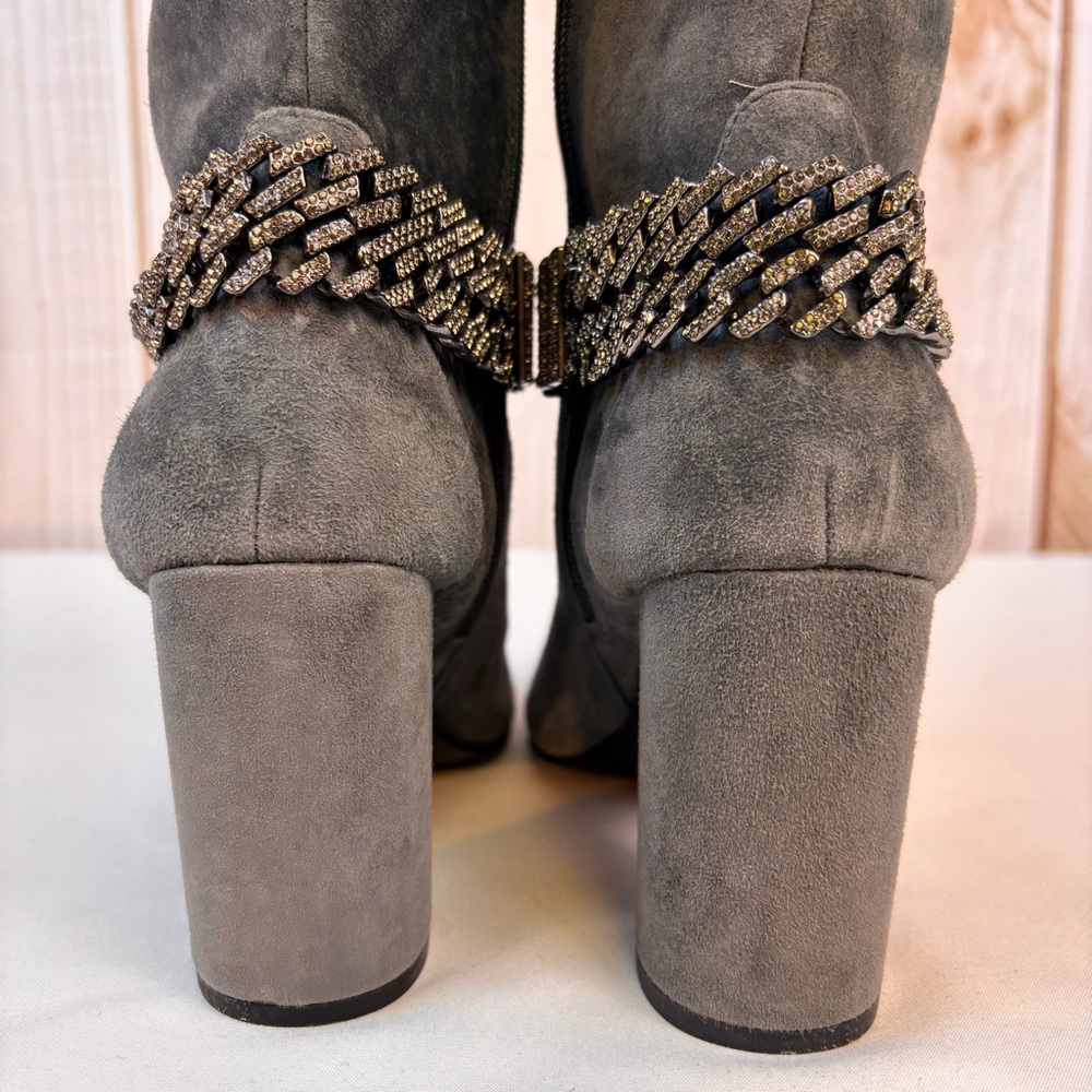 WHBM Suede Boots Chain Bracelet Chunky Mid Heel Boot Smoked Pearl Size 6 - Picture 11 of 16